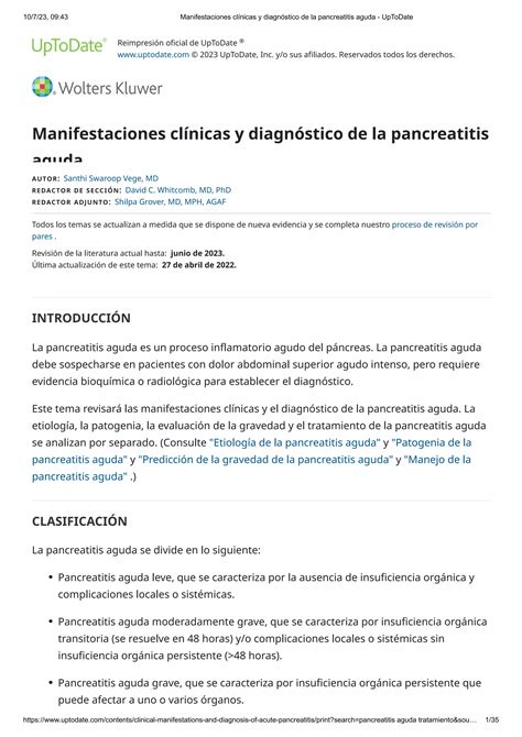 Manifestaciones clínicas y diagnóstico de la pancreatitis aguda