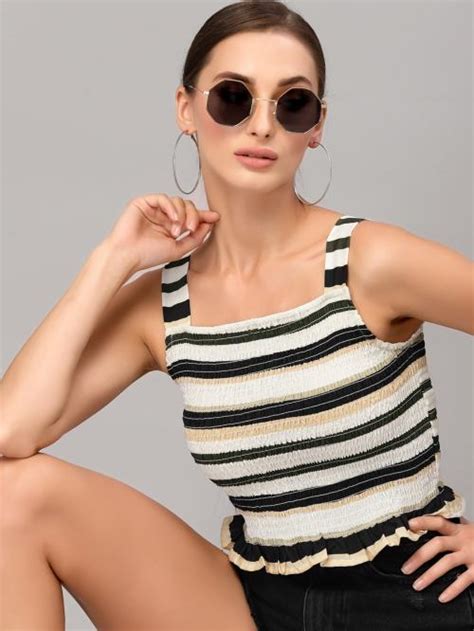 Buy Style Quotient Women Multicoloured Striped Crepe Crop Top Online At Best Prices In India