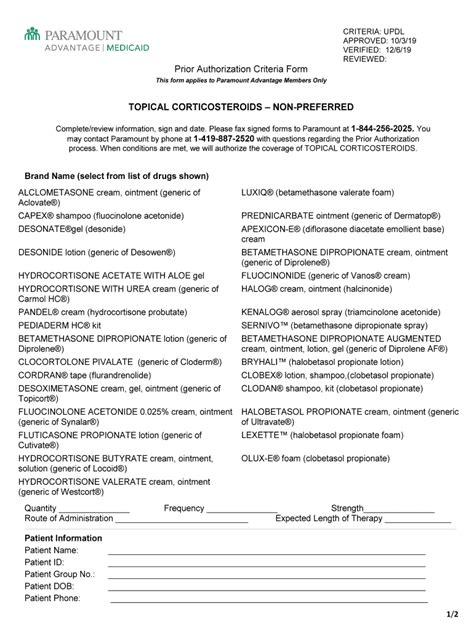 Fillable Online Prior Authorization Criteria Form Paramounthealthcare