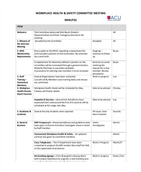 Safety Meeting Minutes Template 12 Free Sample Example Format Free And Premium Templates