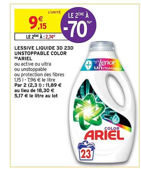 Promo Lessive Liquide 3d 23d Ariel chez Intermarché Hyper iCatalogue fr