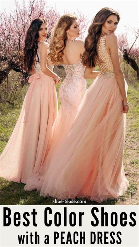 3 Women Wearing Peach Dresses And Gowns Walking In Cherry Blossom Field Peach Dress Outfits