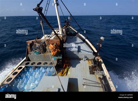 Deck Of Commercial Fishing Vessel Equatorial Atlantic Ocean Brazil