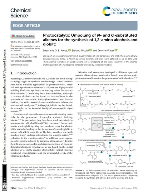 PDF Photocatalytic Umpolung Of N And O Substituted Alkenes For The