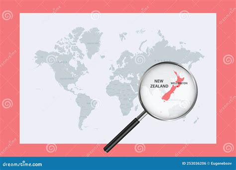 Kaart Van Nieuw Zeeland Op Politieke Wereldkaart Met Vergrootglas