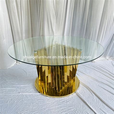 Temper Glass Top Gold Stainless Steel Frame Round Dining Table