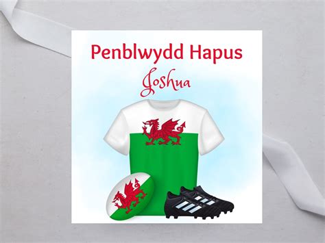 Personalised Welsh Birthday Card Penblwydd Hapus Welsh Rugby Birthday