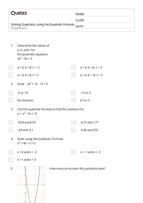 50 Quadratic Worksheets For 9th Class On Quizizz Free Printable