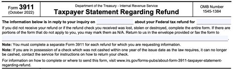 Irs Form 3911 Instructions Replacing A Lost Tax Refund Check