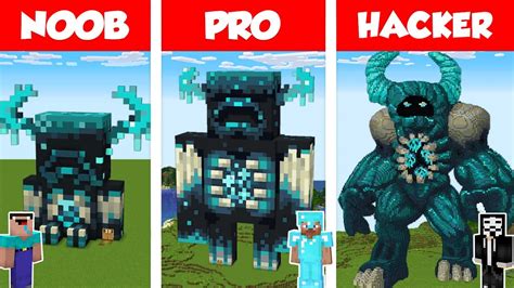 Minecraft Noob Vs Pro Vs Hacker Warden Statue House Build Challenge In