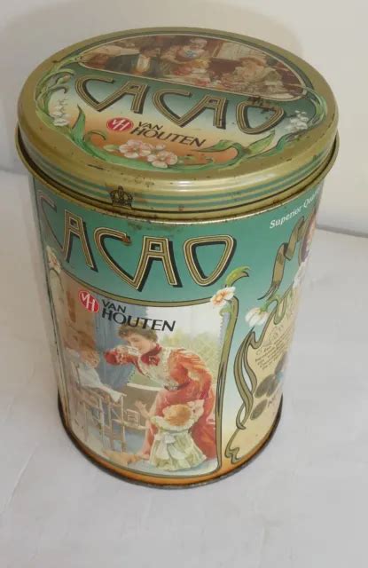 Ancienne Boite M Tal Publicitaire Cacao Chocolat Van Houten Made In