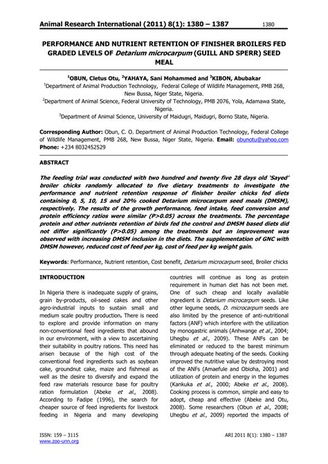 Pdf Performance And Nutrient Retention Of Finisher Broilers Fed