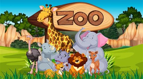 Free Vector | Zoo animals in the wild nature background