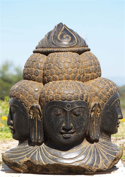 Stone 4 Faced Garden Brahma Statue 30" (#83ls53): Lotus Sculpture