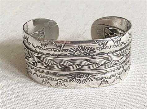 Heavily Stamped Sterling Cuff Bracelet Vintage Native American Navajo