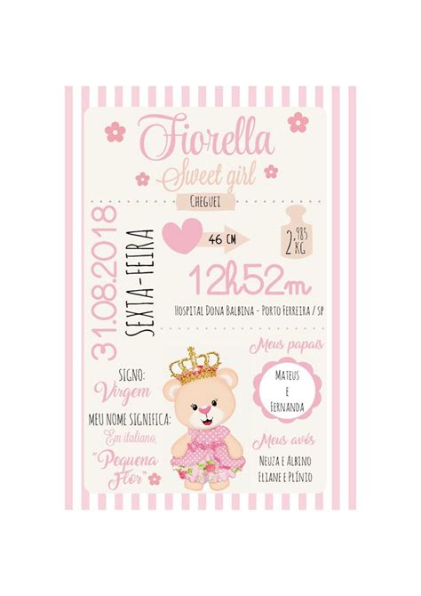 Arte Quadro Nascimento Urso Princesa Elo Produtos Especiais