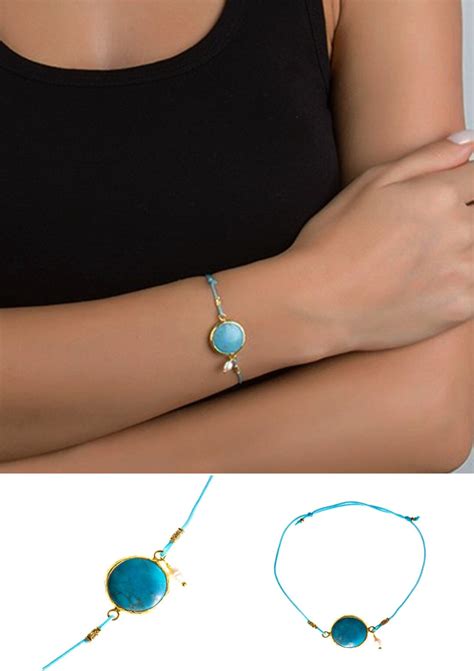 Turquoise Bracelet In Gold Coated Silver With A Small Pearl Etsy