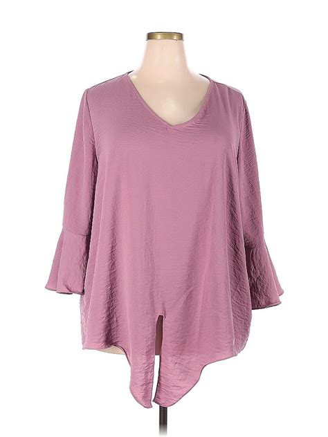 Alyx 100 Polyester Solid Purple Long Sleeve Blouse Size 3x Plus 60