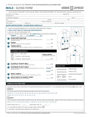 Fillable Online Male Sizing Form Armor Express Fax Email Print