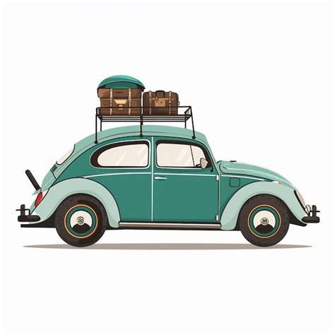 A Drawing Of A Green Car With Luggage On Top Of It Premium Ai