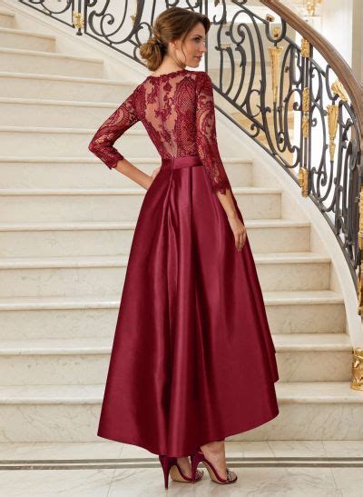 A Line Illusion Neck 3 4 Sleeves Floor Length Chiffon Lace Mother Of