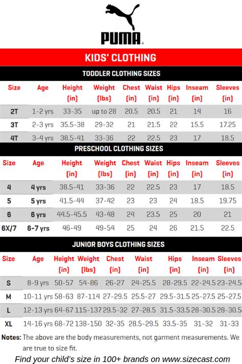 Puma Size Chart Baby Clothes Size Chart Baby Clothing Size Chart