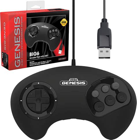 Retro Bit Official Sega Genesis Big6 Style Usb Arcade Controller 6