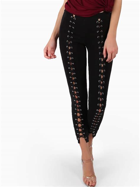 Eyelet Lace Up Leggings Shein Sheinside