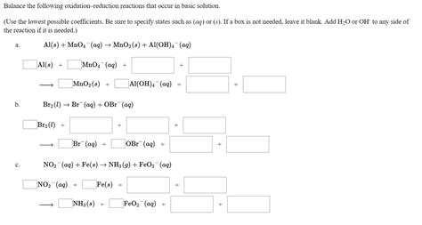 Solved Balance The Following Oxidationreduction Reactions