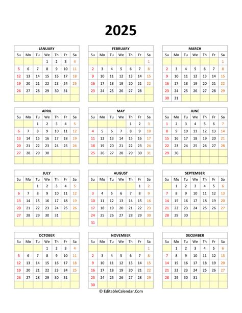 Google sheets 2025 calendar template free editable monthly