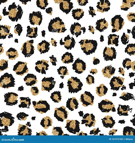 Seamless Leopard Pattern With Gold Glitter Design Stock Vector