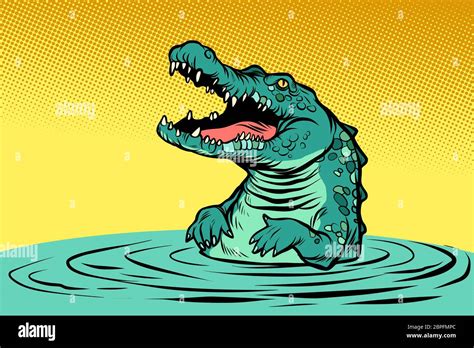 Green Crocodile Character Comic Cartoon Pop Art Retro Vector