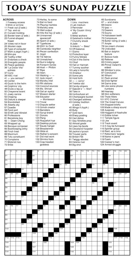 Printable Crossword Puzzles Sunday Printable Crossword Puzzles