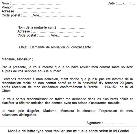 Mod Le Lettre R Siliation Mutuelle Pour Mutuelle Obligatoire