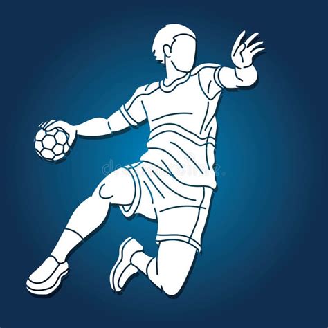 Handball Sport Male Player Team Action Cartoon Graphic Vector Stock