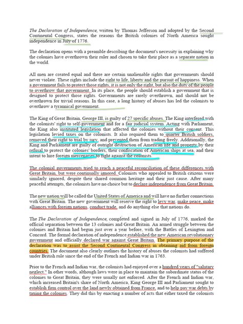 The Declaration Of Independence Summary 2 Pdf United States