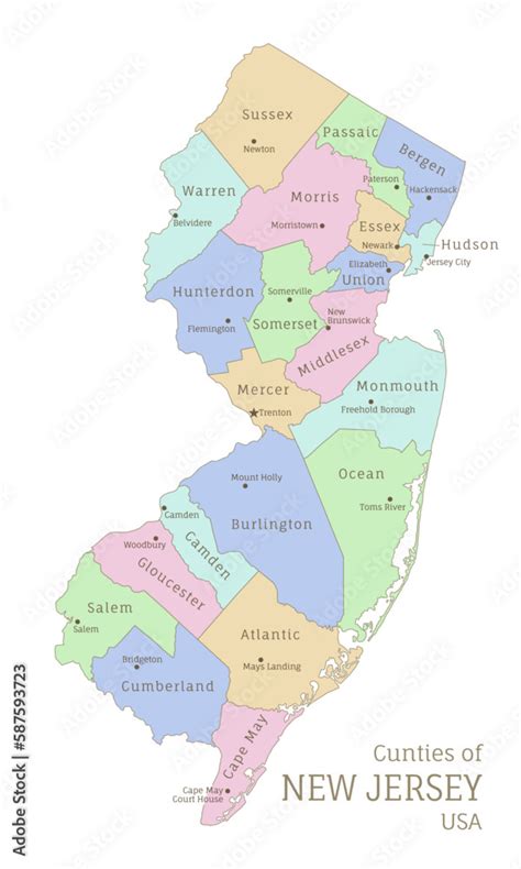 Counties Of New Jersey Administrative Map Of Usa Federal State Highly