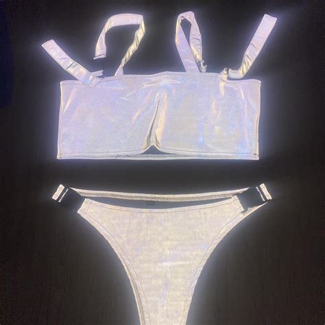 Reflective Bikini Rave Outfit With Buckles Depop