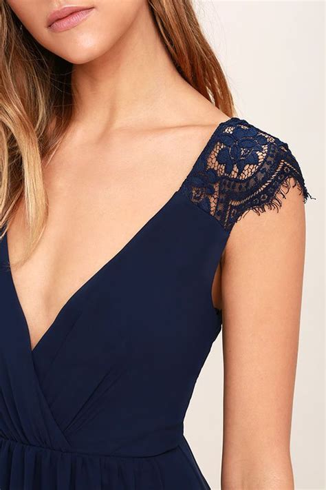 Whimsical Wonder Navy Blue Lace Maxi Dress Blue Dresses For Women