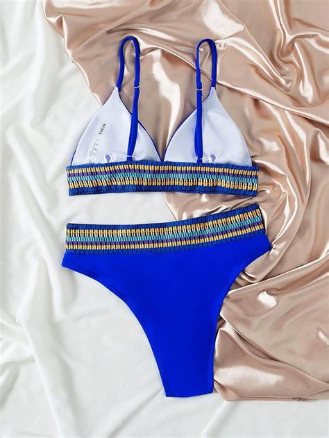 Shein Royal Blue Contrast Trim Triangle Bikini Swimsuit Women S