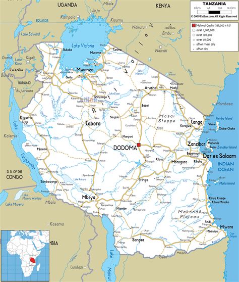 Large road map of Tanzania with cities and airports | Tanzania | Africa ...