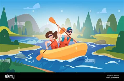 Kayaking Cartoon Background Illustration Of Water Extreme Rafting