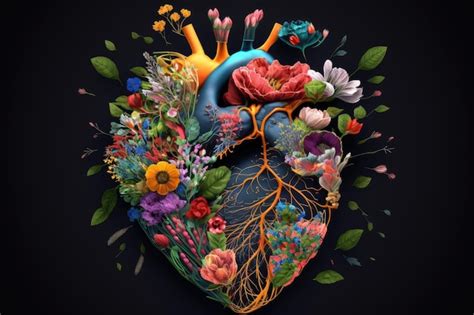 Premium Photo Graphical Image Of Human Heart With Flowers Consisting