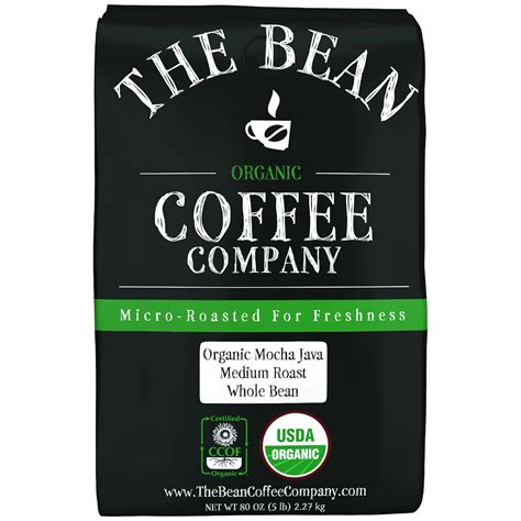 The Bean Coffee Company Organic Mocha Java Medium Roast Whole Bean 5 Pound Bag