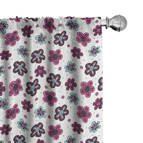 Ambesonne Floral Curtains Florets Buds Girls Pair Of 28x84 Magenta Grey Pale Blue