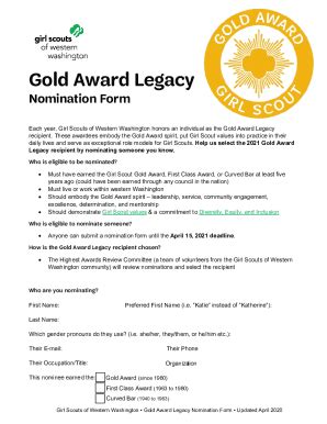 Fillable Online Gold Award Legacy Nomination Form Fax Email Print ...