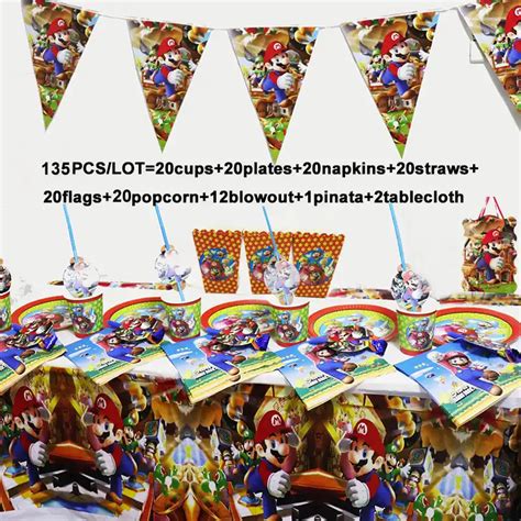 73pcslot Disposable Tableware For Birthday Party Supplies Super Mario