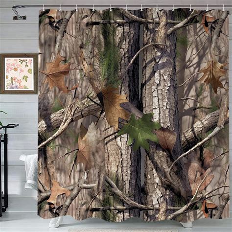 Camo Hunting Shower Curtain Set For Bathroom Rustic Camouflage Camping