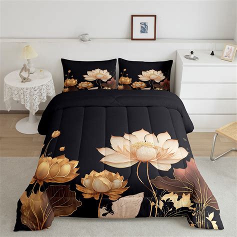 Yst Chic Lotus Flower Comforter Set Twin For Women Girls Floral Bedding