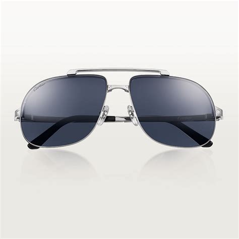 Cresw00592 Santos De Cartier Sunglasses Smooth And Brushed Platinum Finish Metal Blue